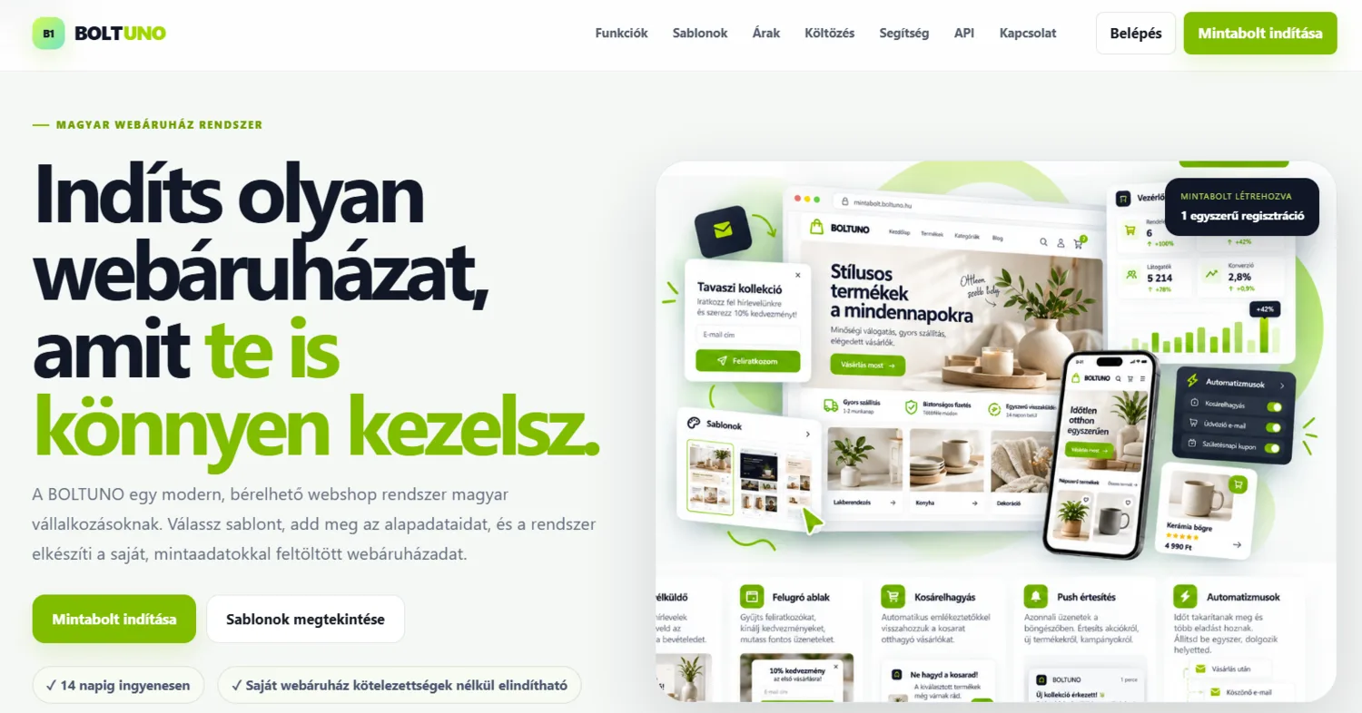 BOLTUNO magyar webáruház-rendszer főoldala
